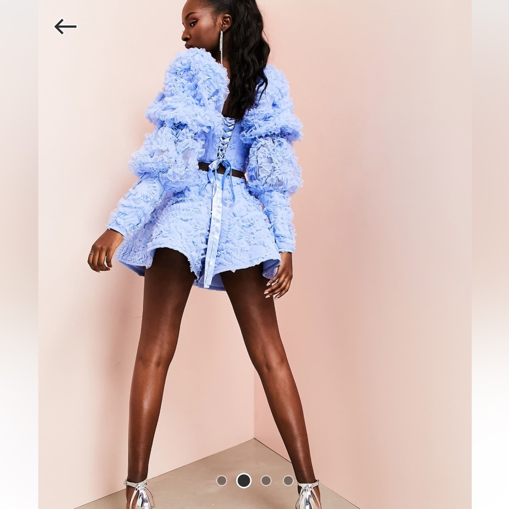 ASOS LUXE blue 3d lace puff sleeve lace back corset top - Picture 2 of 7
